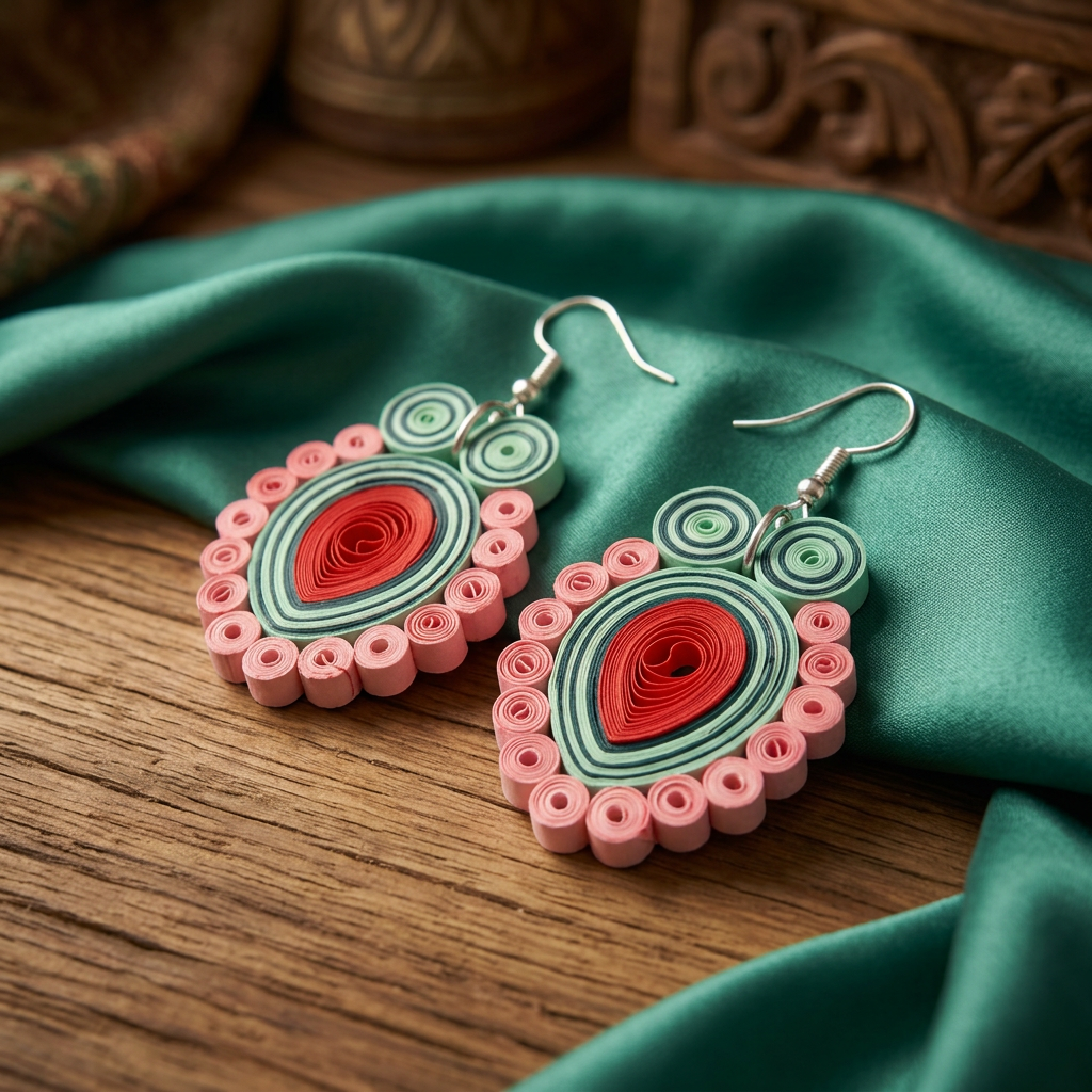 KAGDI KALA Royal Orange Black Mayur Earrings Pack Of 1 Pair Handcrafted Paper Quilling Peacock Inspired Ethnic Jewellery Elegant Festive Fashion Collection