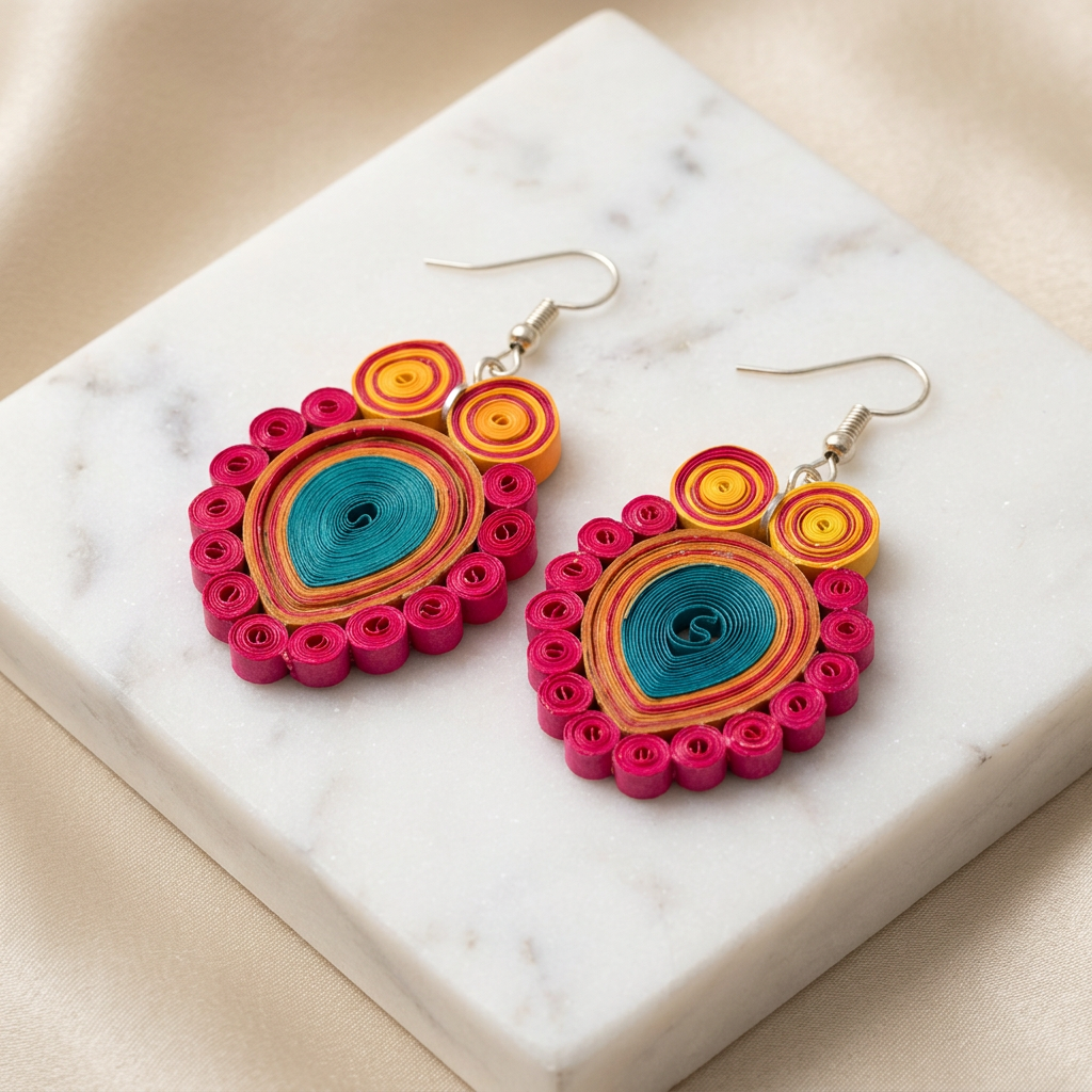 KAGDI KALA Midnights Ocean Teardrops Shape Earrings Pack Of 1 Pair Handcrafted Paper Quilling Elegant Ethnic Jewellery Contemporary Fashion Collection
