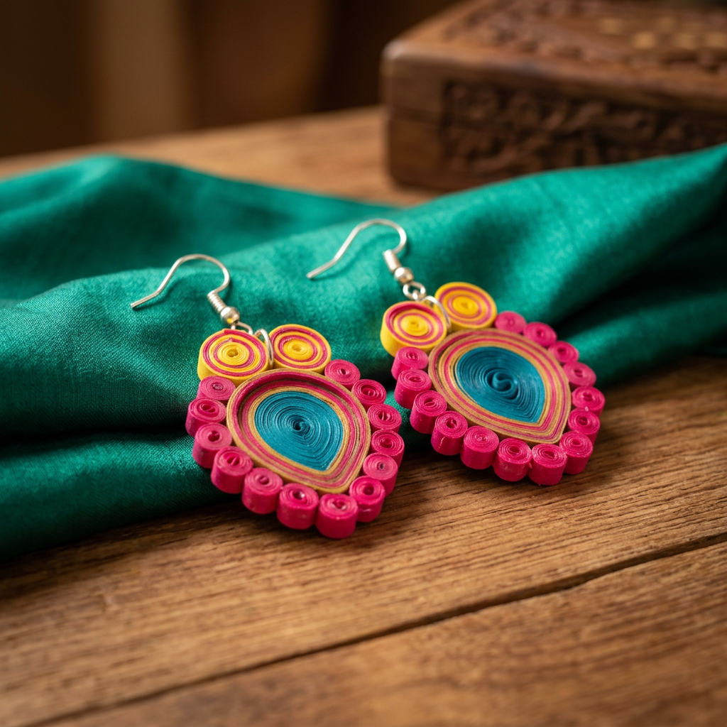 KAGDI KALA Midnights Ocean Teardrops Shape Earrings Pack Of 1 Pair Handcrafted Paper Quilling Elegant Ethnic Jewellery Contemporary Fashion Collection