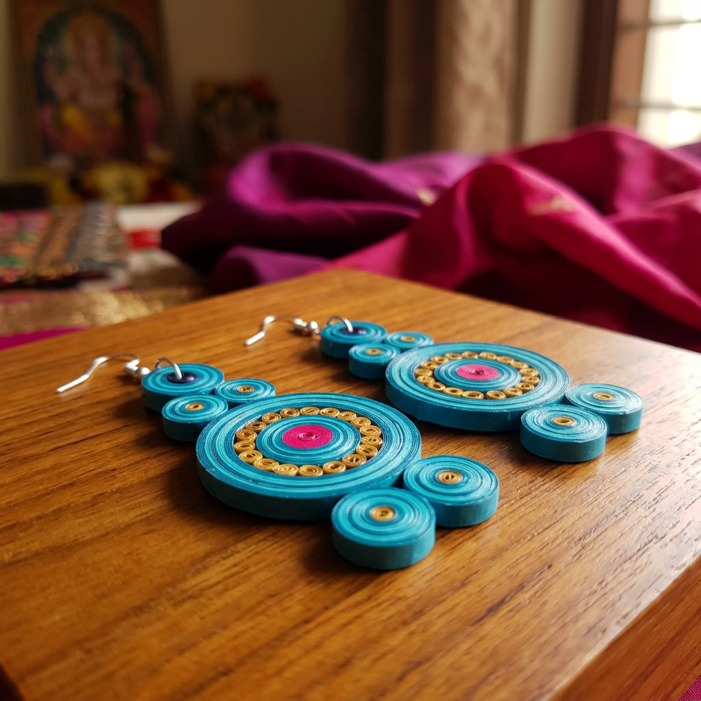 KAGDI KALA Real Blue Mandala Drops Earrings Pack Of 1 Pair Handcrafted Paper Quilling Ethnic Fashion Jewellery Elegant Contemporary Artisan Collection Premium