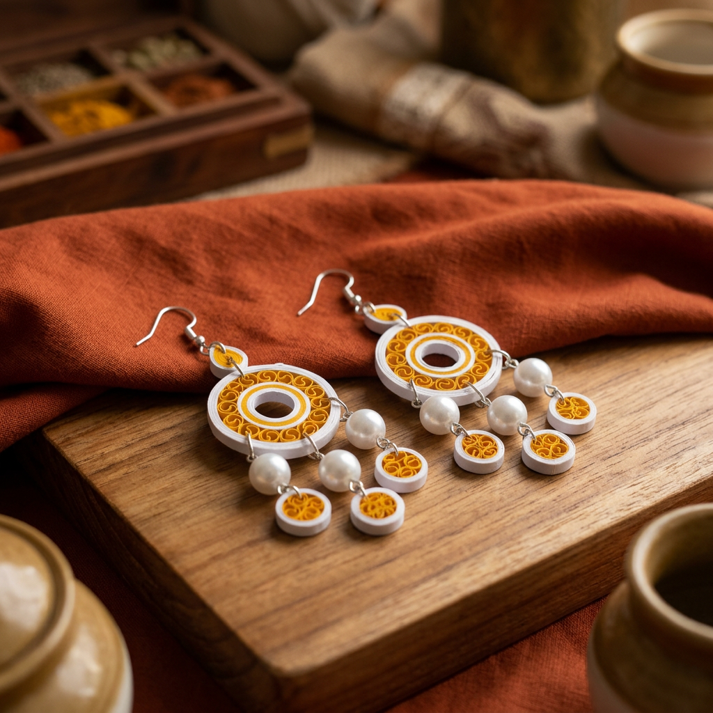 KAGDI KALA Sunset Hues Multi Circle Dangle Earrings Pack Of 1 Pair Handcrafted Paper Quilling Ethnic Fashion Jewellery Elegant Contemporary Artisan Collection Premium