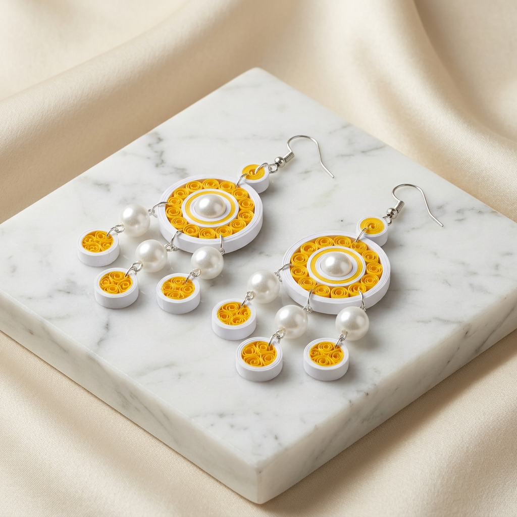 KAGDI KALA Sunset Hues Multi Circle Dangle Earrings Pack Of 1 Pair Handcrafted Paper Quilling Ethnic Fashion Jewellery Elegant Contemporary Artisan Collection Premium