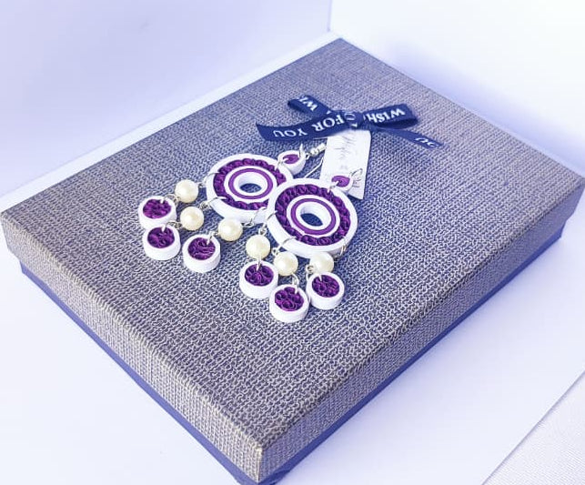 KAGDI KALA Purple White Paper Quilling Earrings Pack Of 1 Pair Handcrafted Multi Circle Dangle Ethnic Fashion Jewellery Elegant Contemporary Artisan Collection Premium