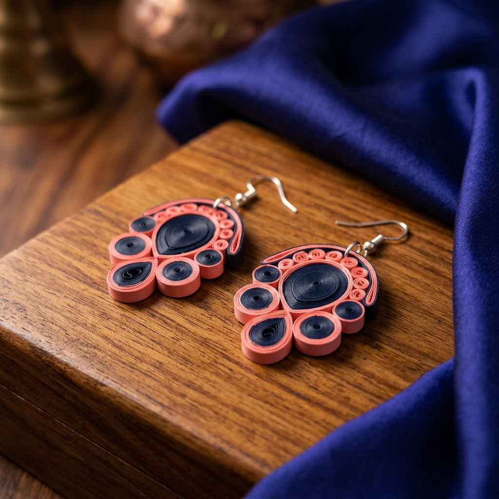 KAGDI KALA Purple and Green Floral Petals Earrings Pack Of 1 Pair Handcrafted Paper Quilling Ethnic Fashion Jewellery Elegant Contemporary Artisan Collection Premium