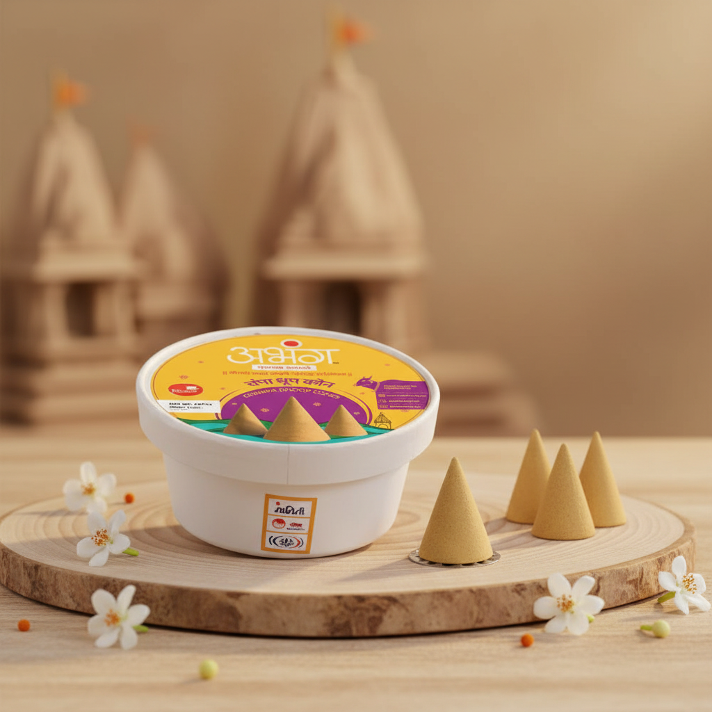 ABHANG Champa Dhoop Cones Charcoal Free Long Lasting Natural Fragrance Made By Cow Dung No Artificial Essence Premium Pack Of 24 Cones