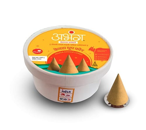 ABHANG Kewda Dhoop Cones Charcoal Free Long Lasting Natural Fragrance Made By Cow Dung No Artificial Essence Premium Pack Of 24 Cones