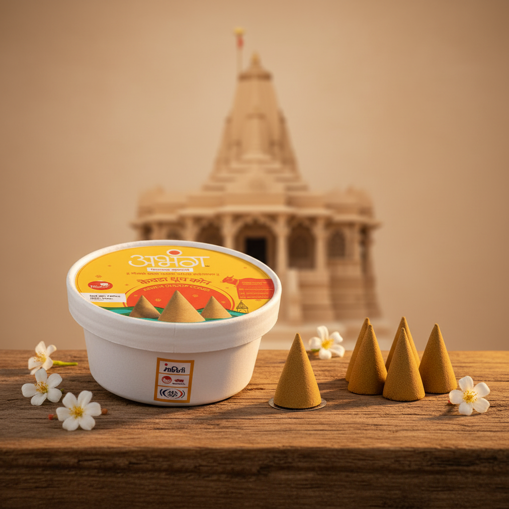 ABHANG Kewda Dhoop Cones Charcoal Free Long Lasting Natural Fragrance Made By Cow Dung No Artificial Essence Premium Pack Of 24 Cones