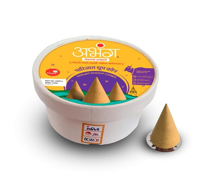 ABHANG Parijat Dhoop Cones Charcoal Free Long Lasting Natural Fragrance Made By Cow Dung No Artificial Essence Premium Pack Of 24 Cones
