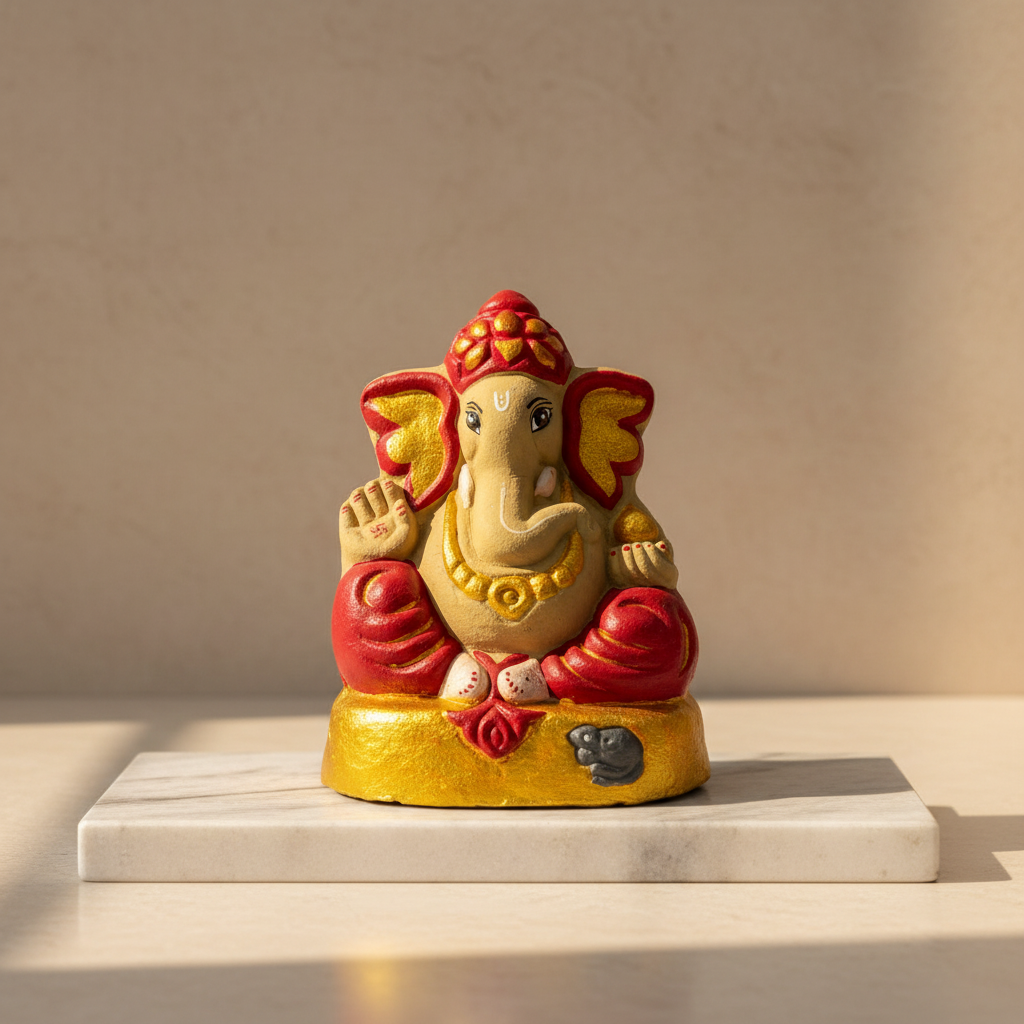 OM SAI SHG Gomai Eco-Friendly Shenacha Cow Dung Maroon Ganpati Statue 9 Inch Handcrafted Clay 100% Biodegradable Pack Of 1 Idol