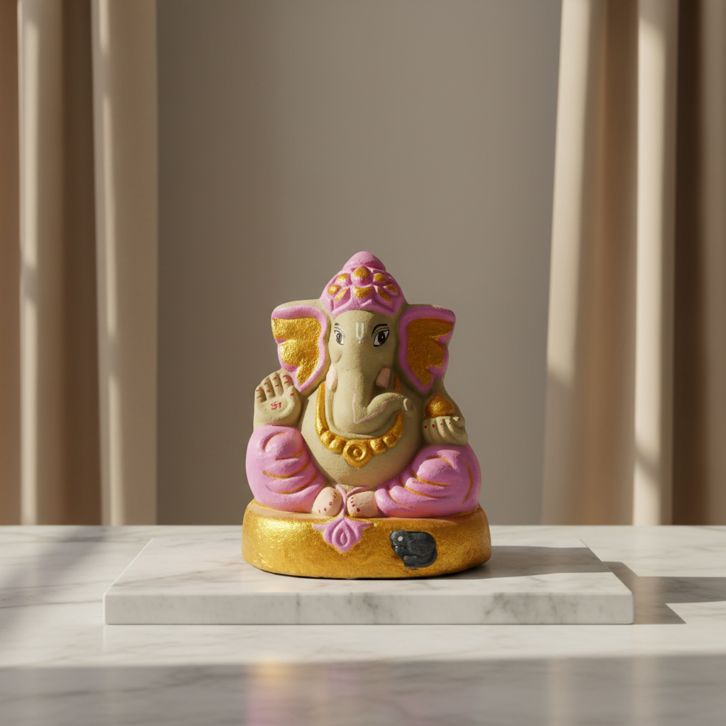 OM SAI SHG Gomai Eco-Friendly Shenacha Cow Dung Violet Ganpati Statue 9 Inch Handcrafted Clay 100% Biodegradable Pack Of 1 Idol