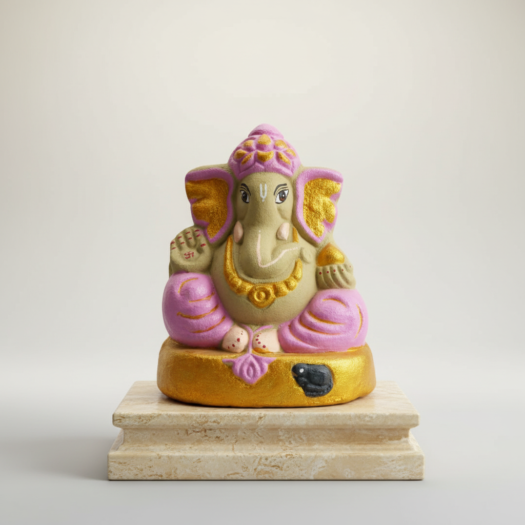 OM SAI SHG Gomai Eco-Friendly Shenacha Cow Dung Violet Ganpati Statue 9 Inch Handcrafted Clay 100% Biodegradable Pack Of 1 Idol