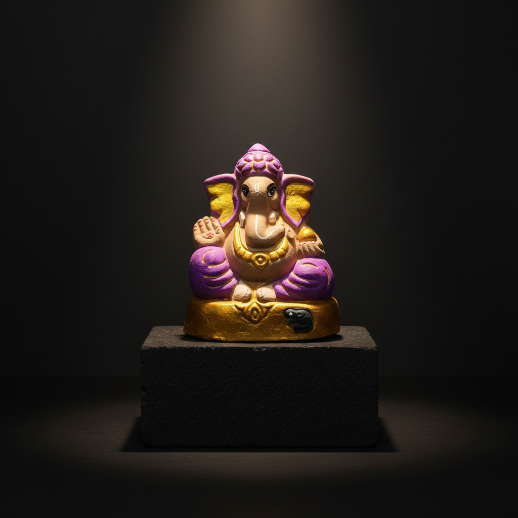 OM SAI SHG Gomai Eco-Friendly Shenacha Cow Dung Purple Ganpati Statue 9 Inch Handcrafted Clay 100% Biodegradable Pack Of 1 Idol