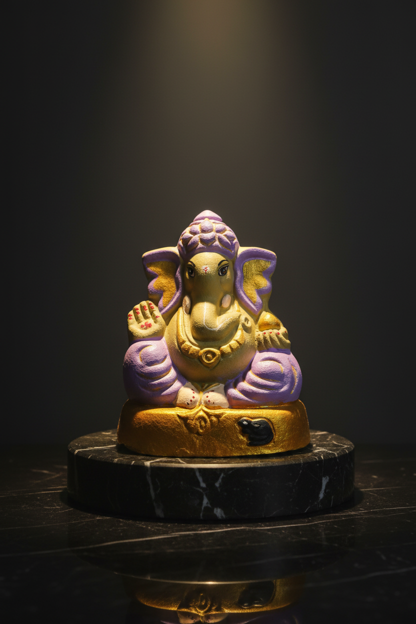 OM SAI SHG Gomai Eco-Friendly Shenacha Cow Dung Lavender Ganpati Statue 9 Inch Handcrafted Clay 100% Biodegradable Pack Of 1 Idol