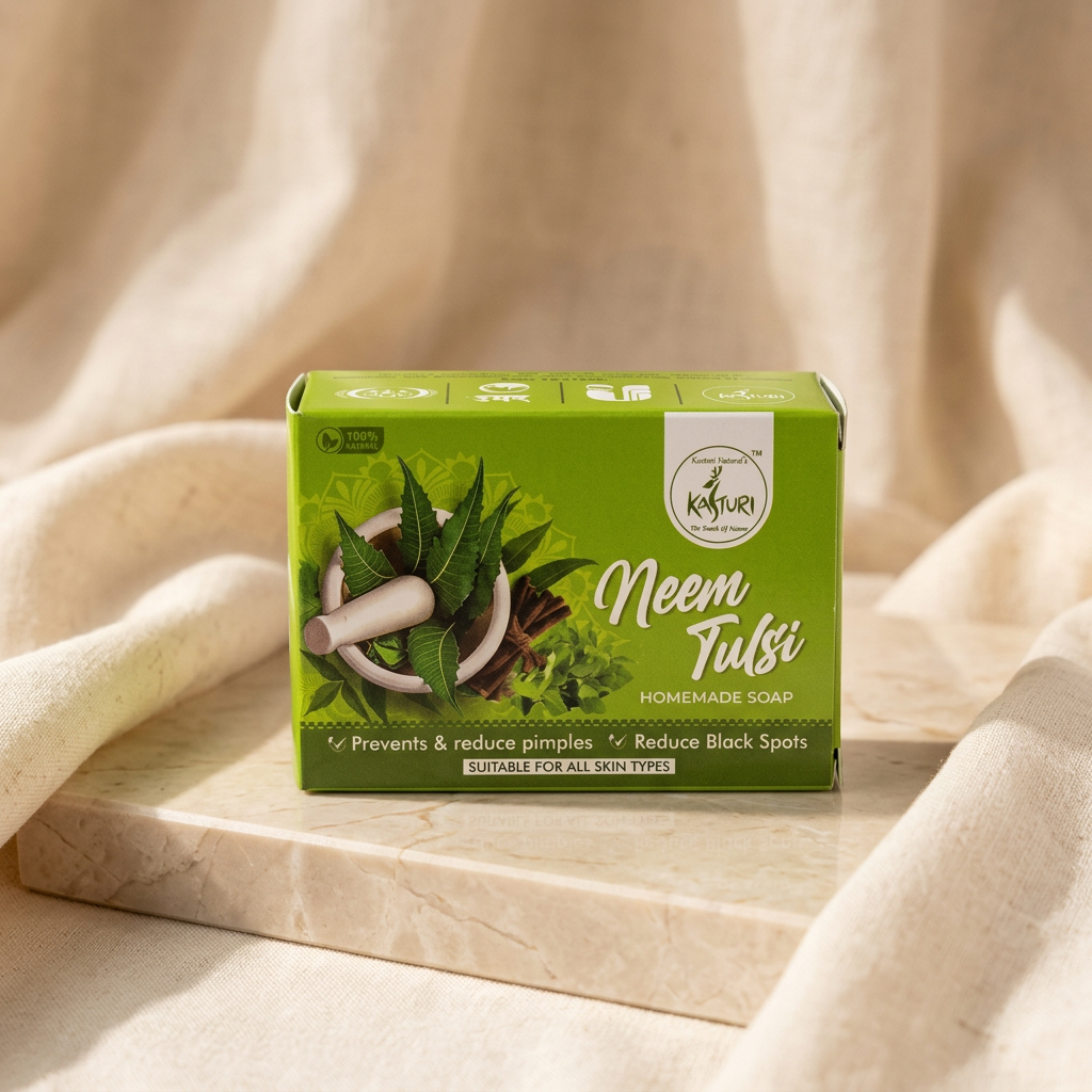 KASTURI Neem Krishna Tulsi Soap Handmade Bathing Bar Natural Ingredients No Artificial Chemicals Paraben Free Sulphate Free Gentle Skin Care Pack of 100 gm
