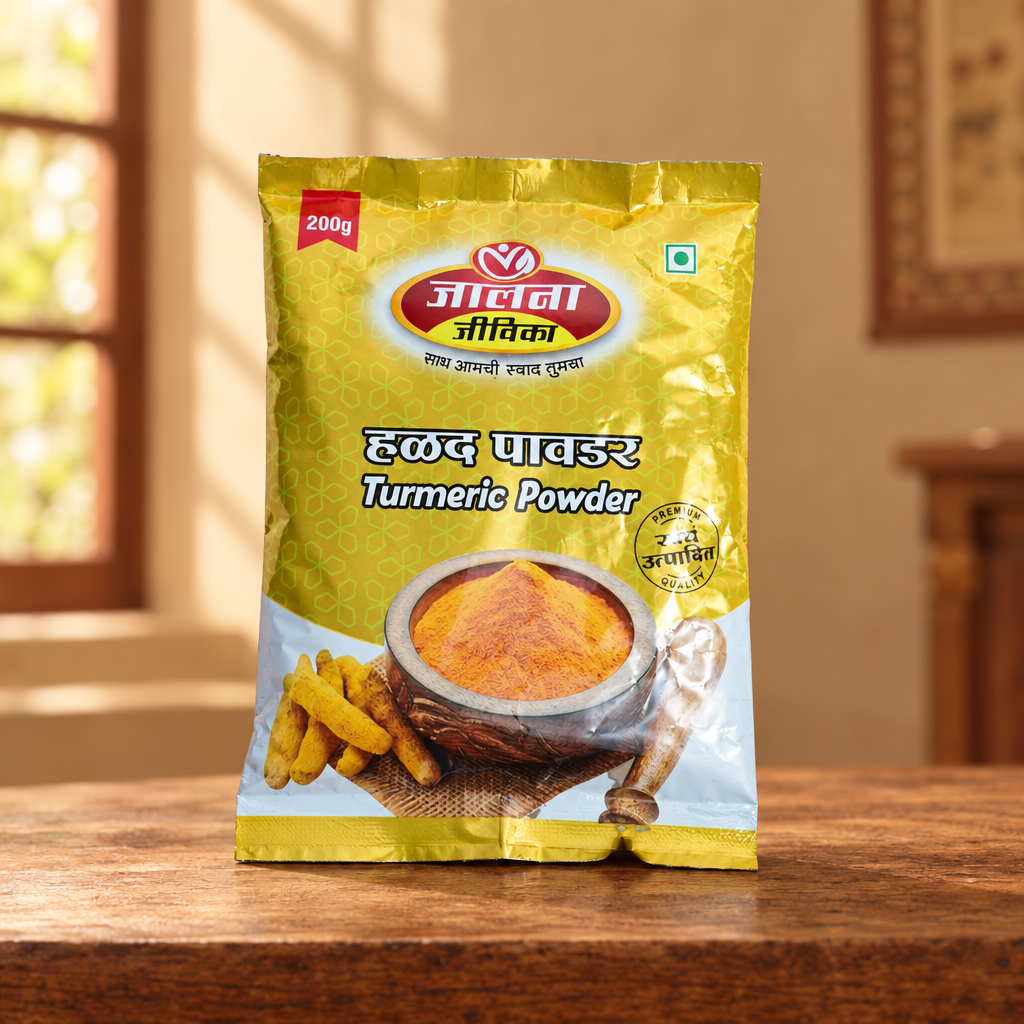 Jalna Jivika, Turmeric Powder, Siddhivinayak Masala Manufacturing Group, Premium Quality, Natural, Healthy, Pack of 200 gms