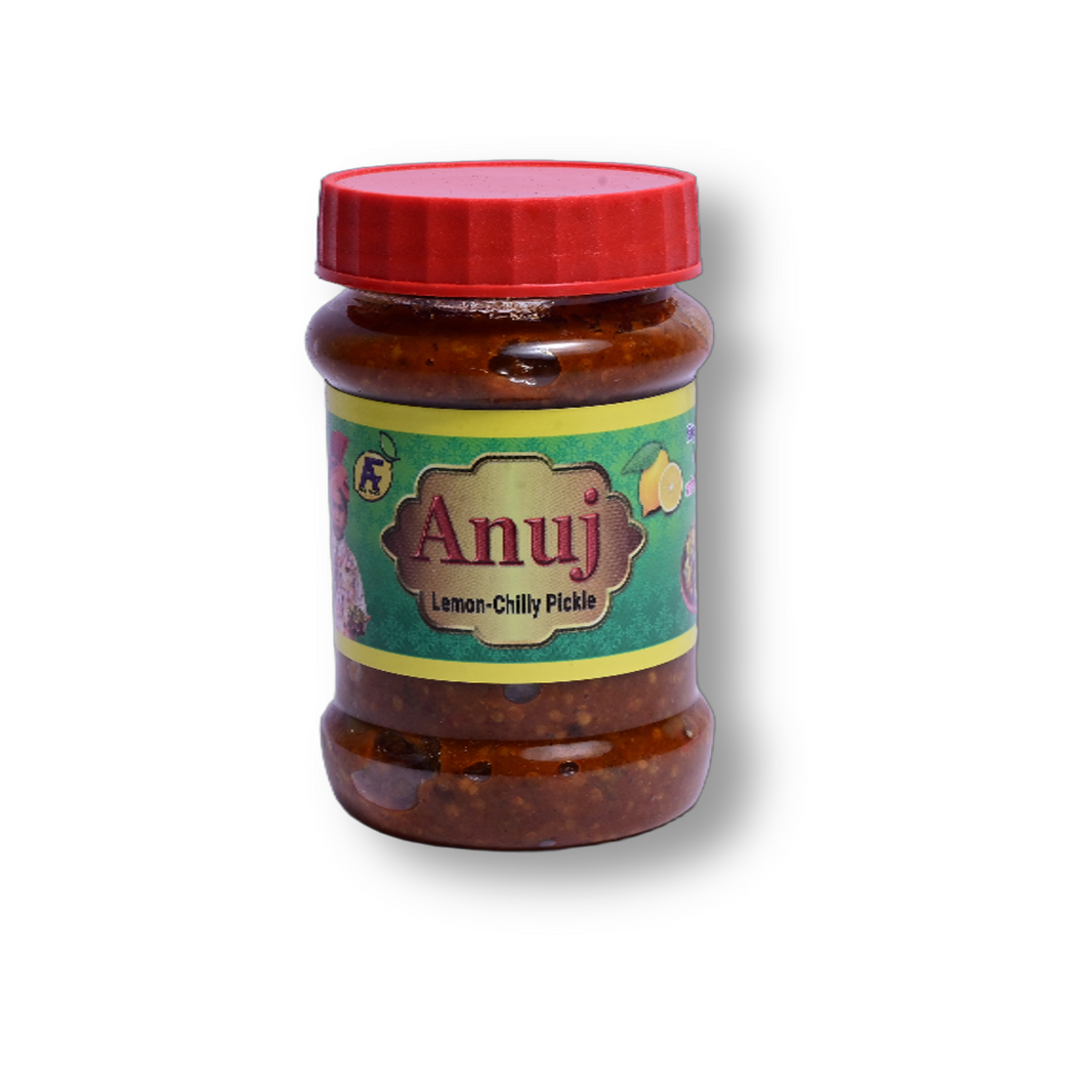 ANUJ FOODS  Lemon Chilly Pickle, Made By Natural Ingredients, No Artificial Flavours, Pack of 500 gms