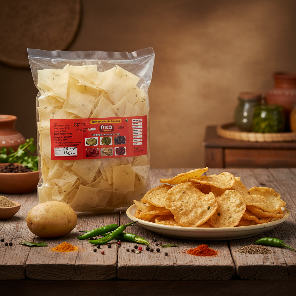 GRAMLOK NATURALS Panchmukhi Batata Mirchi Papad Pack Of 250gm Traditional Potato Green Chilli Papad Spicy Crispy Ready To Fry Premium Quality Snack
