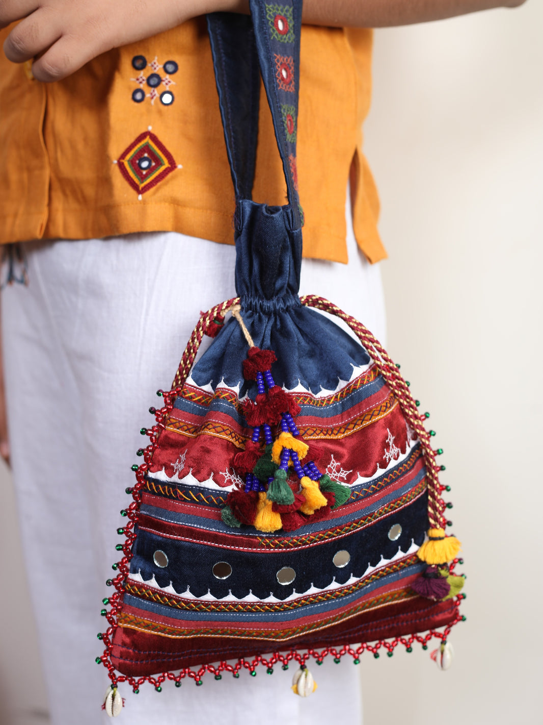 PENO Mashroo Potli Bag 0 Pack Of 1 Item Handcrafted Banjara Style Traditional Mashroo Fabric Colourful Artisan Detailing Festive Wedding Gifting Bag Beed