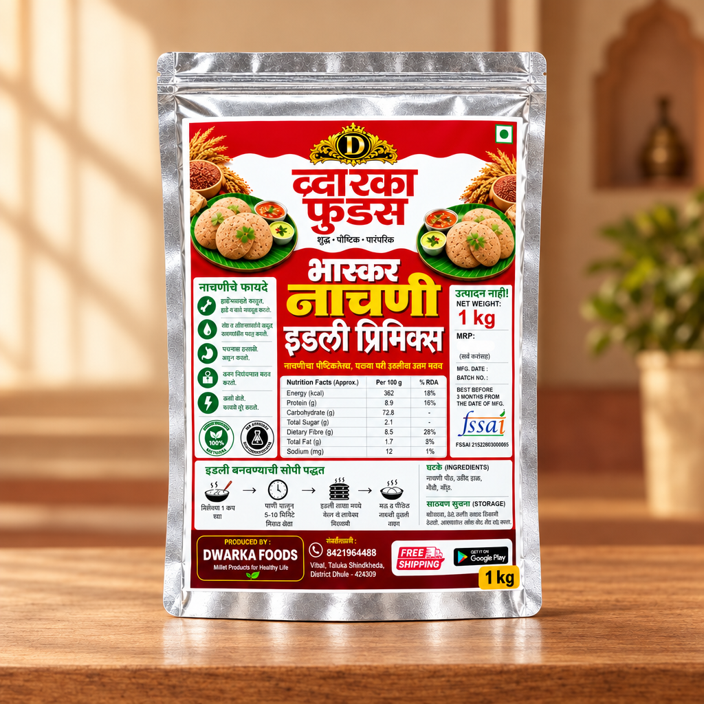 DWAIKA FOODS Nachani (Ragi) Idli Primix 1kg Traditional Finger Millet Breakfast Primix