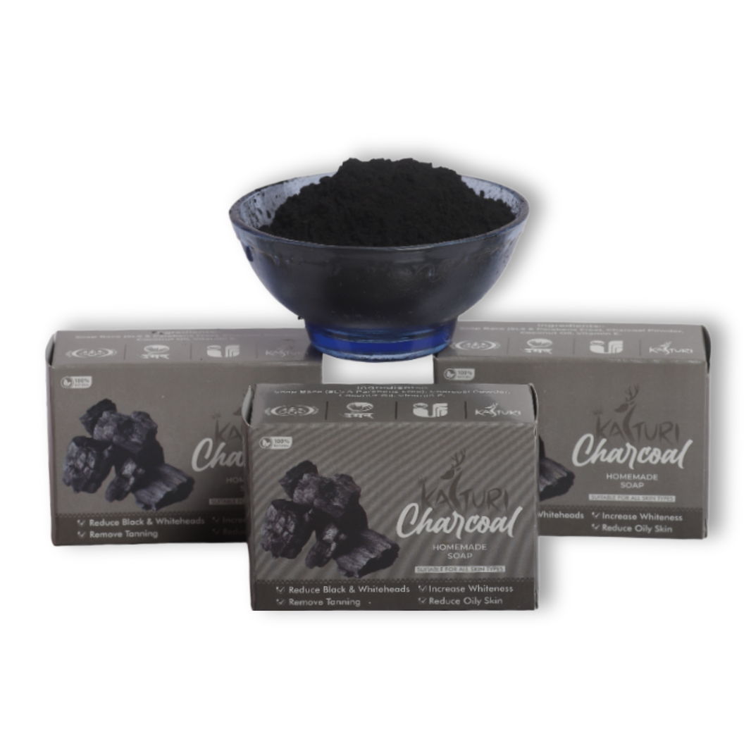 KASTURI Soap, Charcoal, Made By Natural Ingredients, No Artificial Chemical, Homemade Soap, Paraben Free, Sulphate Free, Pack of 100 gms