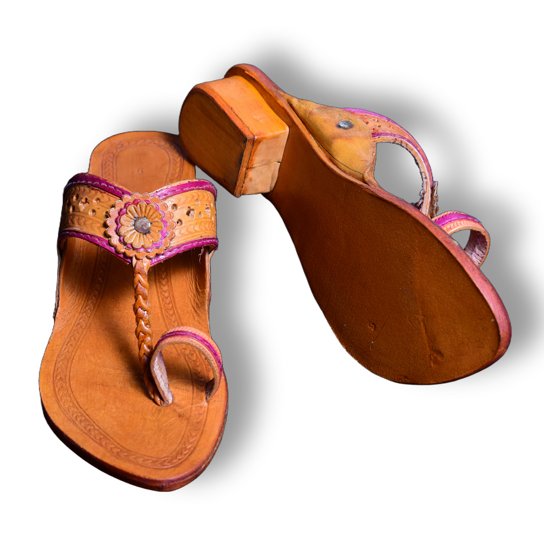 KOLHAPURI CHAPPAL, Kolhapuri Nach Mauri Patta Ladies Leather Footwear, Orange Colour Pack Of 1