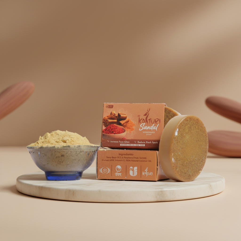 KASTURI Sandalwood Soap Handmade Bathing Bar Natural Ingredients No Artificial Chemicals Paraben Free Sulphate Free Traditional Skin Care Pack of 100 gm