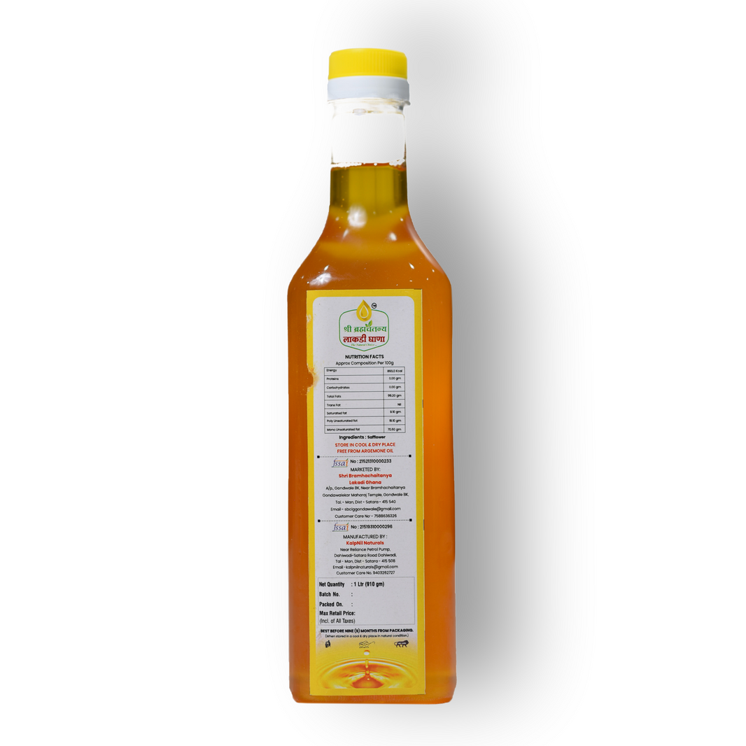 KALPNIL Pure Safflower Oil, wooden Pressed Oil,  Samarth SHG, Natural, Chemical Free, 1000ml