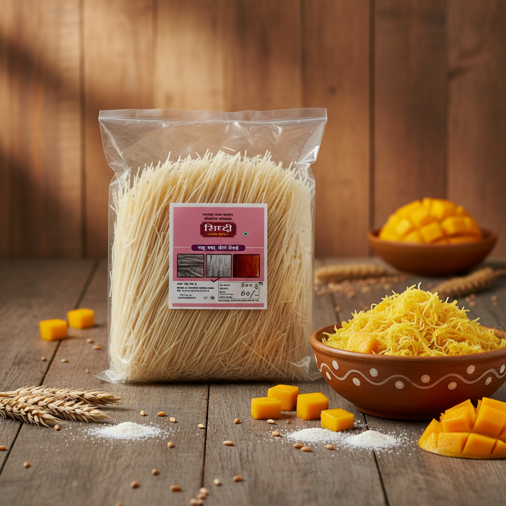GRAMLOK NATURALS Panchmukhi Gahu Rawa Mango Shevai Pack Of 500gm Handcrafted Traditional Vermicelli Wheat Semolina Mango Flavour Premium Quality Dessert Breakfast Essential