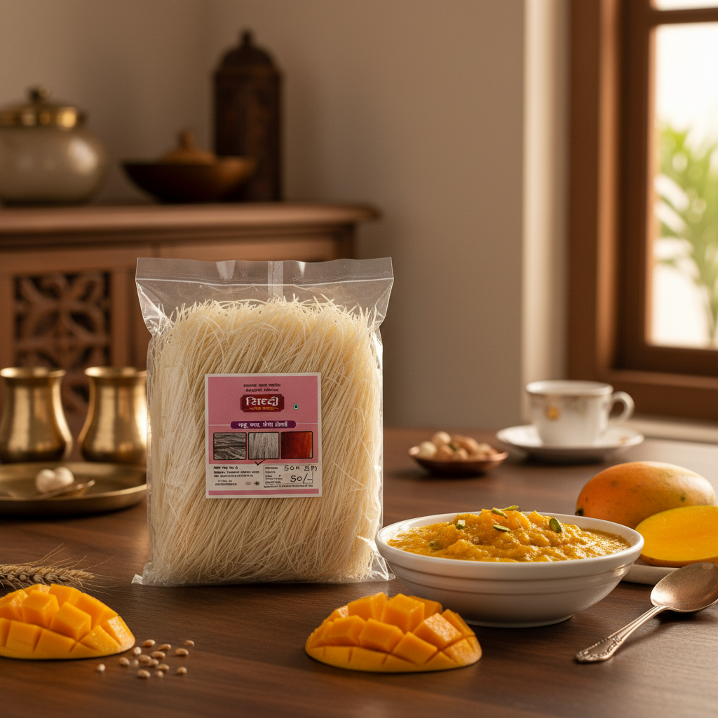 GRAMLOK NATURALS Panchmukhi Gahu Rawa Mango Shevai Pack Of 500gm Handcrafted Traditional Vermicelli Wheat Semolina Mango Flavour Premium Quality Dessert Breakfast Essential