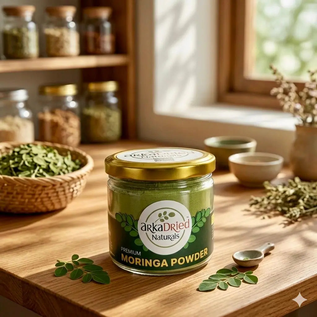 ARKA DRIED NATURALS Premier Moringa Powder Jar Pack Of 150gm Premium Dehydrated Moringa Leaf Powder Fine Ground Traditional Nutritional Food Ingredient Everyday Wellness