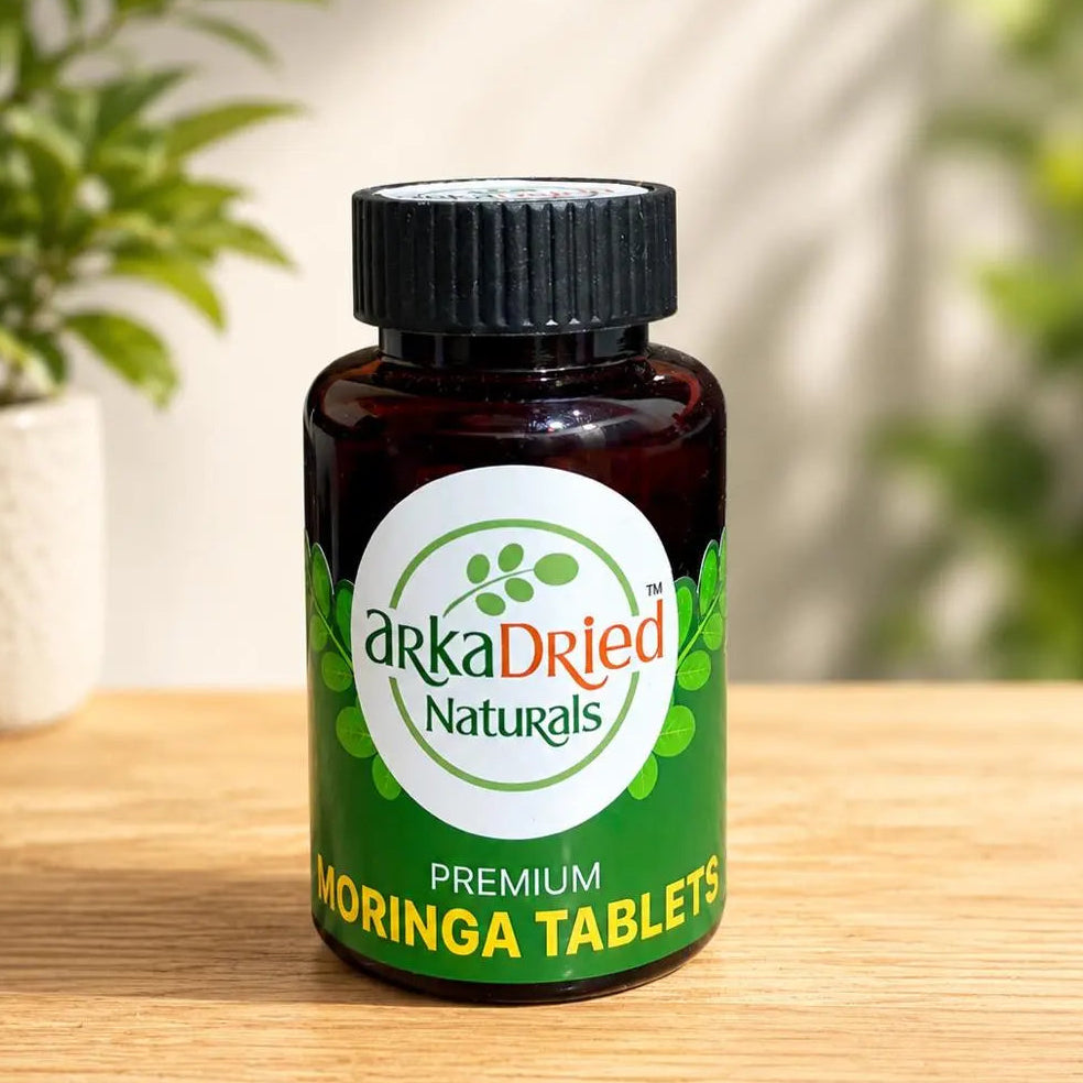 ARKA DRIED NATURALS Moringa Tablet Jar Pack Of 60 Tablets Premium Moringa Leaf Tablets Traditional Dehydrated Leaf Product Convenient Daily Food Supplement Value Added