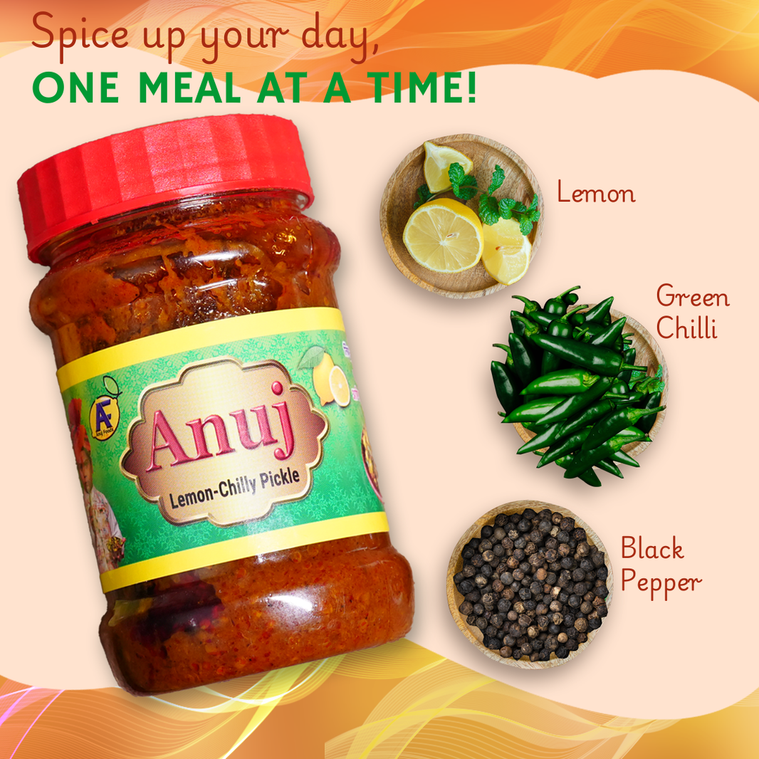 ANUJ FOODS Lemon Chilly Pickle – Authentic Handcrafted Flavor, No Artificial Ingredients, Pack of 200 gms