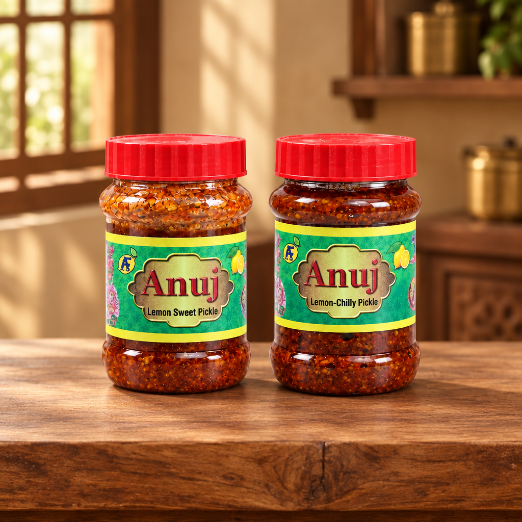 ANUJ FOODS Sweet Lemon & Lemon Chilli Pickle Combo, 2 x 200 g | No Artificial Flavours